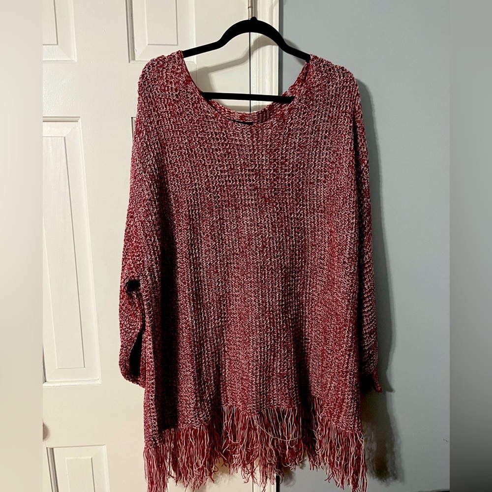 Fringe maroon and white sweater. Never worn.